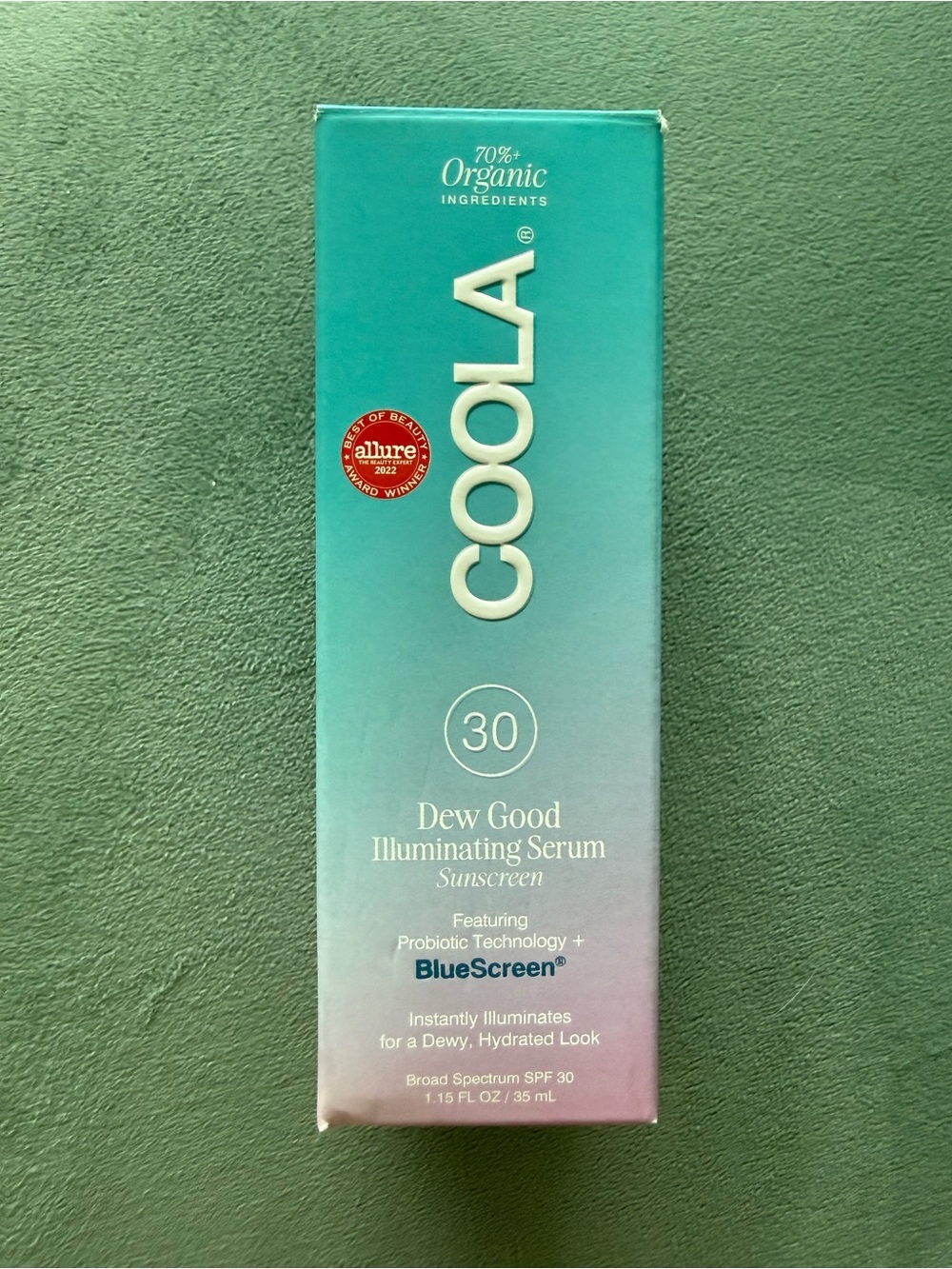 COOLA Dew Good Illuminating Serum Sunscreen SPF 30 — teal to lavender gradient